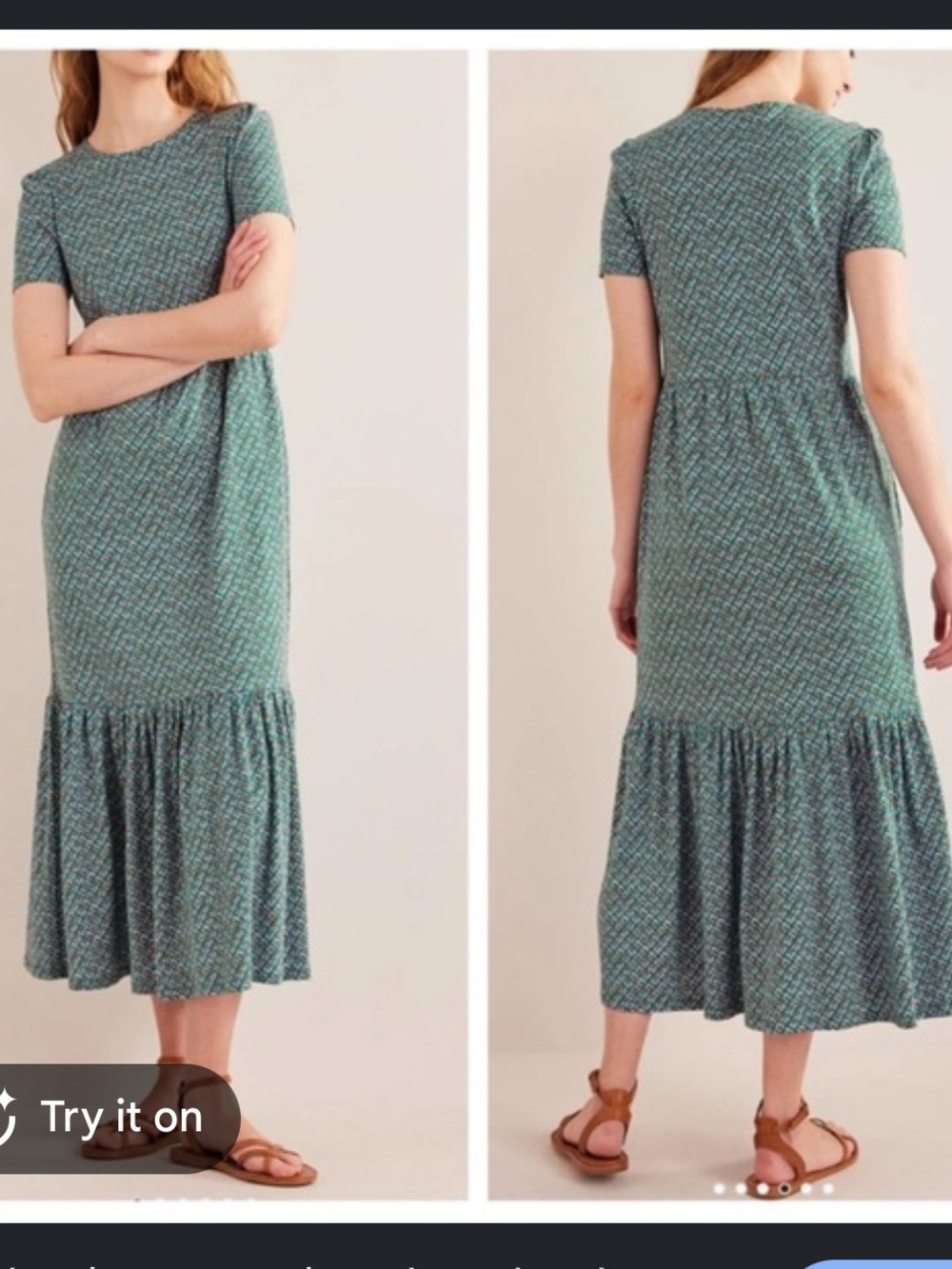 Boden green Floral Tiered Short-Sleeve Maxi Dress